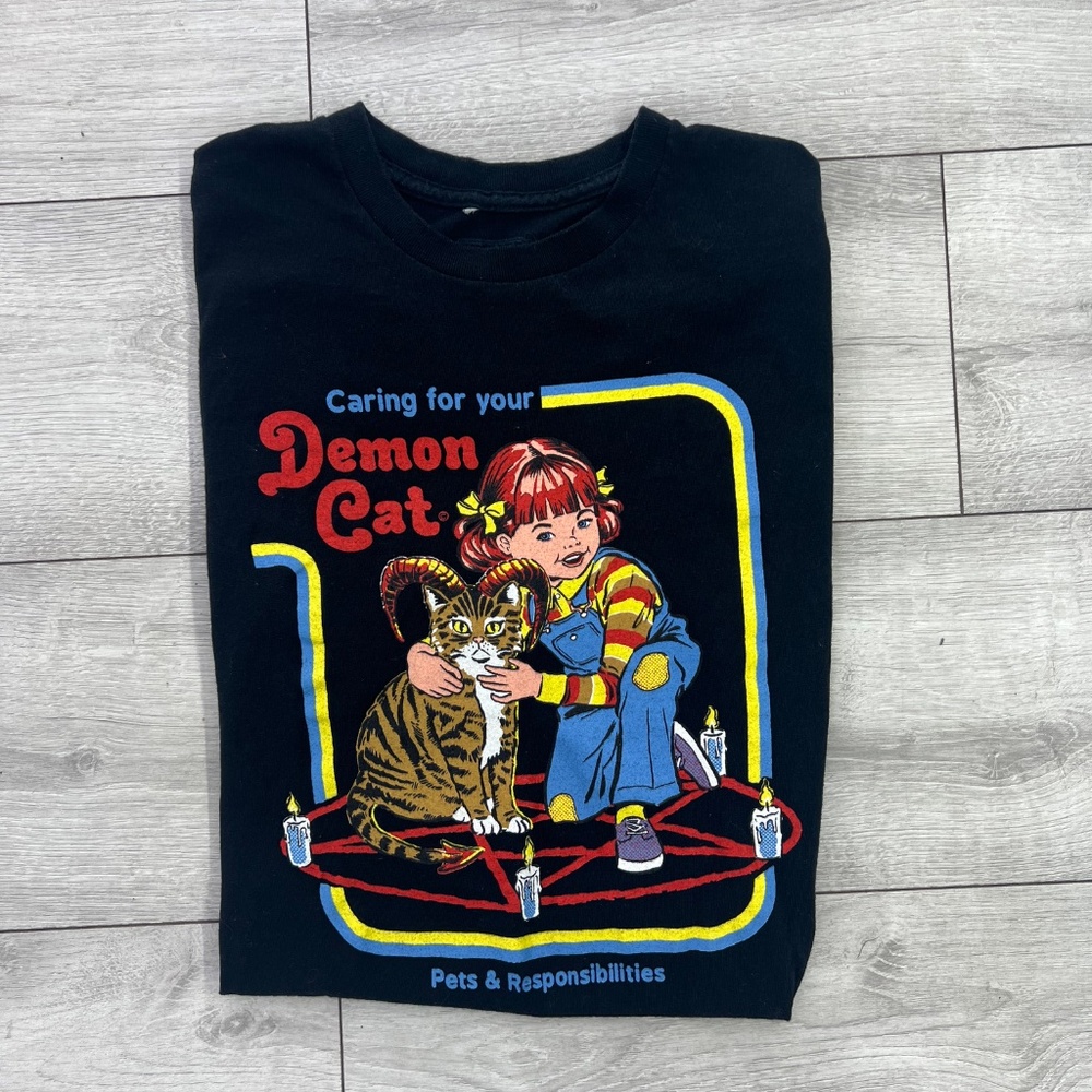 Caring for Your Demon Cat Steven Rhodes T-Shirt (Large) Pets & Responsibilities